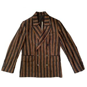 GOLDEN GOOSE Women's Blazer Double-Breasted Alpaca Blend Black Brown Striped XS